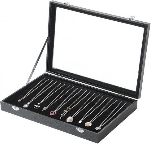 ByKen 20 Hooks Necklace Organizer Box/Tray, Chains Showcase Storage Boxes for Girls,Stackable (Black Velvet) in Kuwait