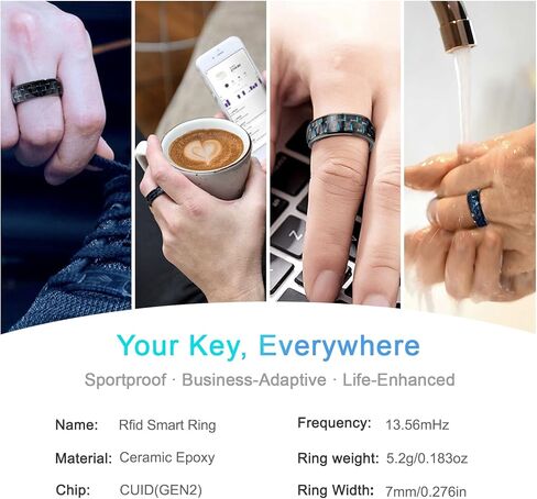 Carbon Fiber Inlay RFID Smart Ring Ceramic Epoxy ID T5577/IC CUID(GEN2) Chip Rewritable Clone 125kHz/13.56mHz Access Control Lock KeyCards Ring in Saudi Arabia