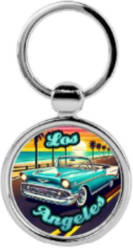 Westmon Works Los Angeles Keychain Metal Key Ring LA California تذكارية مع صورة سيارة عتيقة، صنع في الولايات المتحدة الأمريكية in Saudi Arabia