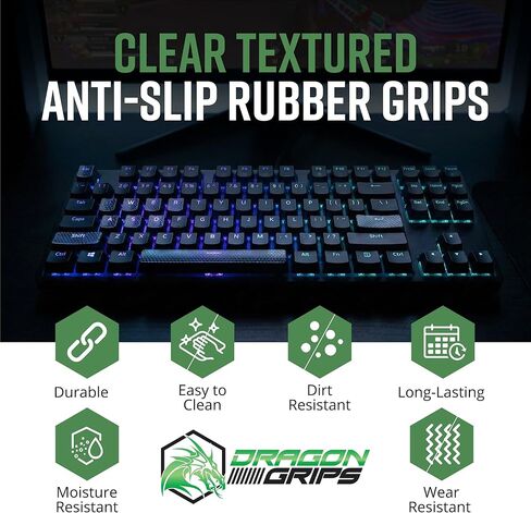 Dragon Grips Gaming Keyboard Grips Set for Backlit Keycaps Mechanical Keyboard & Gamer Mouse (Clear) Self Adhesive | Designed for Razer Redragon Logitech Corsair & All Gaming Keyboards | 35 Pc Set in Kuwait