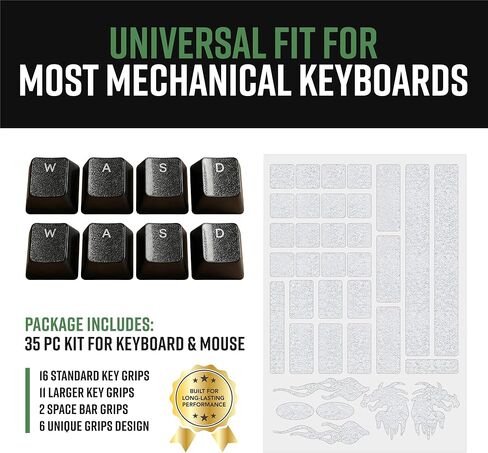 Dragon Grips Gaming Keyboard Grips Set for Backlit Keycaps Mechanical Keyboard & Gamer Mouse (Clear) Self Adhesive | Designed for Razer Redragon Logitech Corsair & All Gaming Keyboards | 35 Pc Set in Kuwait