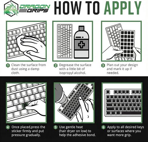 Dragon Grips Gaming Keyboard Grips Set for Backlit Keycaps Mechanical Keyboard & Gamer Mouse (Clear) Self Adhesive | Designed for Razer Redragon Logitech Corsair & All Gaming Keyboards | 35 Pc Set in Kuwait