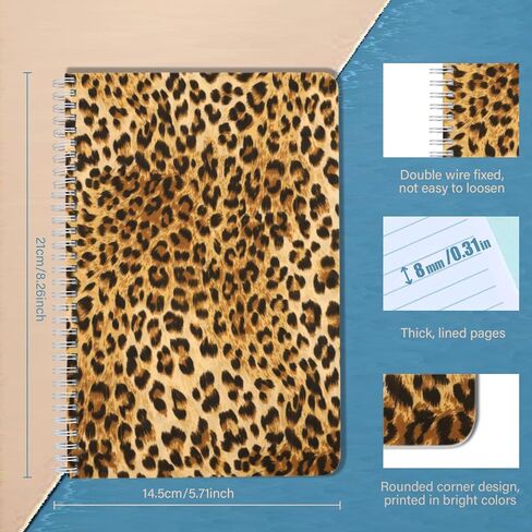 Lined Spiral Journal Notebook,100 Pages,3 Pack,5.71x 8.26 inches College Ruled Paper Double-Wire Spiral Notebook for Study and Notes - Leopard Pattern in Saudi Arabia