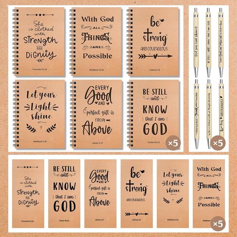 90 Pcs/30 Set Christian Spiral Notebooks Bulk with Ballpoint Pen and Bookmark; Small Prayer Journal Notebook; Christian Gifts for Church Members, Bible Study Groups & Church Families in Kuwait