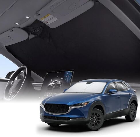 Windshield Sunshade for Mazda CX-30 2019-2026, Foldable Front Windshield Sun Cover with Steering Wheel Shade, UV Heat Reflective Car Sun Visor to Keep Interior Cool in Saudi Arabia