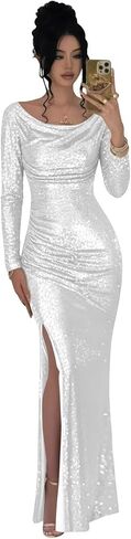 Mermaid Sequin Prom Dresses for Women 2026 Long Sleeve Sparkly Formal Evening Dress with Slit in Saudi Arabia