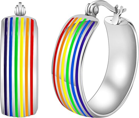 Nanafast LGBT Pride Earrings Stainless Steel Rainbow Hoop Earrings for Women Gay Lesbian Transgender Nonbinary Pansexual Bisexual Pride Earrings LGBTQ Pride Jewelry in Kuwait
