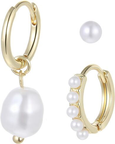 مجموعة من 3 قطع من أقراط اللؤلؤ، مجموعة أقراط لؤلؤية مطلية بالذهب عيار 14 قيراط، مجموعة أقراط ذهبية صغيرة لطيفة لمجوهرات عصرية متعددة الثقب للنساء in Kuwait