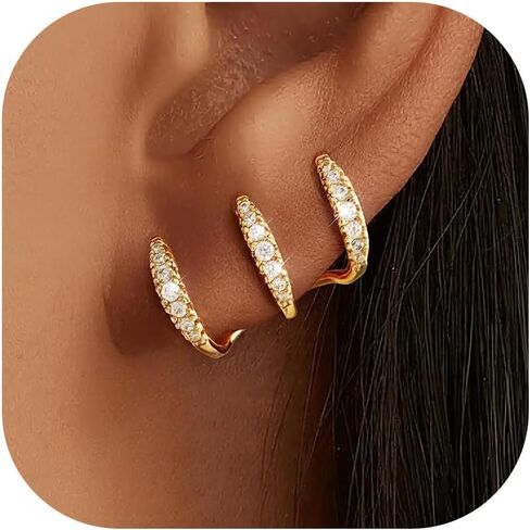 Small Gold Hoop Earrings for Women Hypoallergenic Sterling Silver Earrings for Sensitive Ears Non Tarnish 14K Gold Plated Huggie Hoops Cartilage Earring Stacks Set Piercing Jewelry in Saudi Arabia
