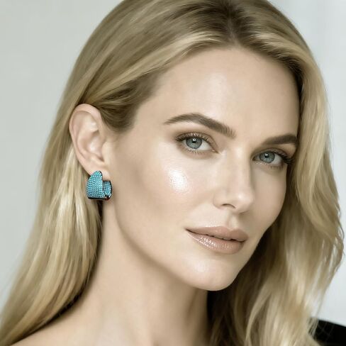 أقراط دائرية مكتنزة للنساء باللون الأزرق مجوهرات عصرية عصرية in Kuwait