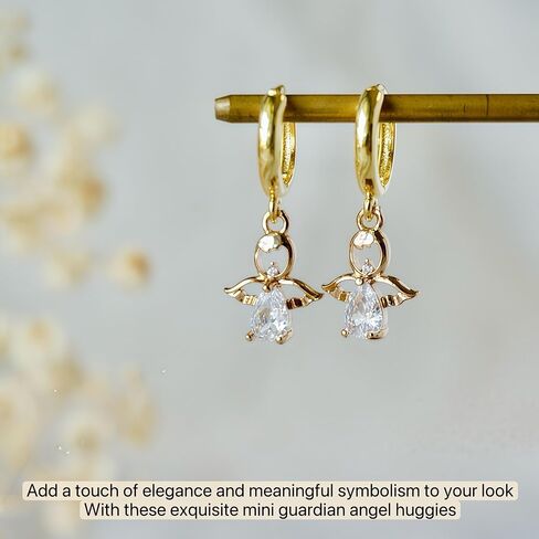 Mini Guardian Angel Huggie Hoop Earrings, Everyday Earrings, 14K Gold Plated, Minimalist Jewelry Gifts for Women Girls in Saudi Arabia