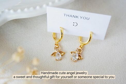 Mini Guardian Angel Huggie Hoop Earrings, Everyday Earrings, 14K Gold Plated, Minimalist Jewelry Gifts for Women Girls in Saudi Arabia