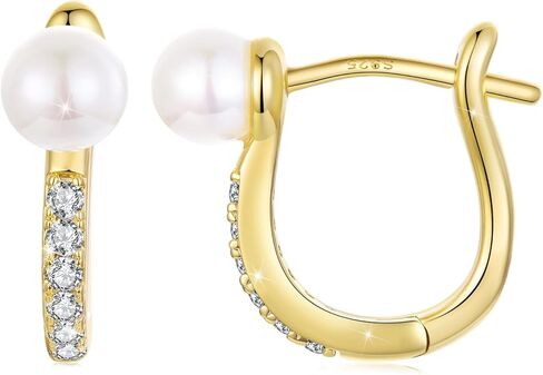 WOSTU 925 Sterling Silver Gold Shell Pearl Huggie Hoop Earrings for Women Hypoallergenic Daily Wear Fashion Jewelry Christams Anniversary Elegant Ocean Themed Pearl Earrings in Kuwait