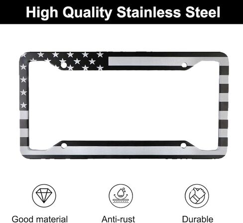 ANBOO 2 Pack License Plate Frames Black, Universal Stainless Steel License Plate Covers & Frames for American Standard Cars,12.6"x6.5" in Kuwait