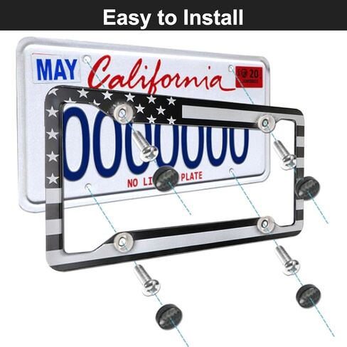 ANBOO 2 Pack License Plate Frames Black, Universal Stainless Steel License Plate Covers & Frames for American Standard Cars,12.6"x6.5" in Kuwait