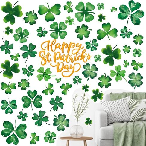 Haull 6 Sheets St. Patrick's Day Wall Stickers Shamrock Wall Decals St Patricks Day Window Clings Green Irish Lucky Art Decor for Spring Home Office Kitchen Party Decor in Saudi Arabia