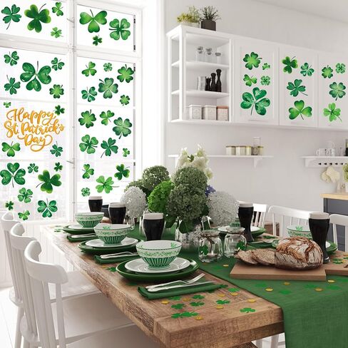 Haull 6 Sheets St. Patrick's Day Wall Stickers Shamrock Wall Decals St Patricks Day Window Clings Green Irish Lucky Art Decor for Spring Home Office Kitchen Party Decor in Saudi Arabia