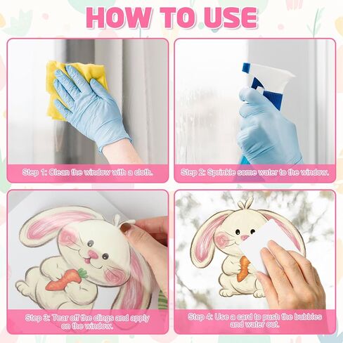 6 Sheets Happy Easter Window Clings, Double-Sided Reusable Oil Painting Bunny Eggs Window Decals for Glass, Mirror, Party Home Decor (Easter) in Kuwait
