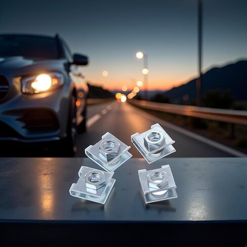 4 قطعة مشابك لوحة ترخيص السيارة، 6 مم معدن فضي على شكل حرف U مشبك تثبيت مع قاعدة لولبية للوحة حماية ممتص الصدمات للمحرك in Kuwait