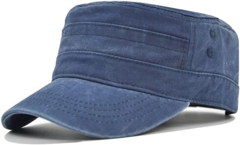 Unisex Cadet Army Cap Vintage Washed Cotton Military Hat Adjustable Flat Top Baseball Cap in Kuwait