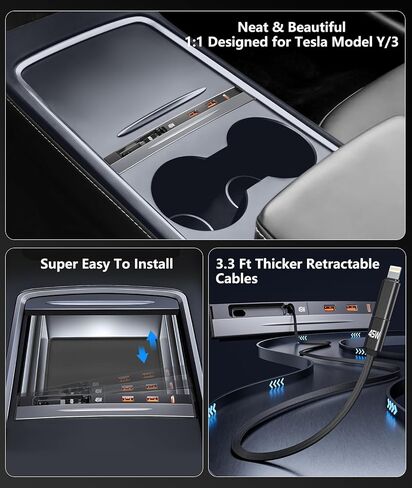 Nycetek USB Hub لطراز Tesla 3/Y، وحدة تحكم مركزية 45W PD شحن سريع قابل للسحب، شاحن محطة إرساء السيارة متعدد المنافذ لعام 2021 2022 2023 Tesla Model 3/Y in Kuwait