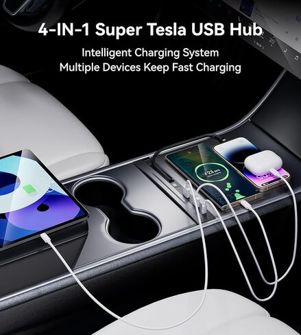 Nycetek USB Hub لطراز Tesla 3/Y، وحدة تحكم مركزية 45W PD شحن سريع قابل للسحب، شاحن محطة إرساء السيارة متعدد المنافذ لعام 2021 2022 2023 Tesla Model 3/Y in Kuwait