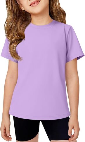 Girls Athletic Shirts Kids Short Sleeve Crewneck Quick Dry Workout Yoga Tops Basic Tees Activewear in Kuwait