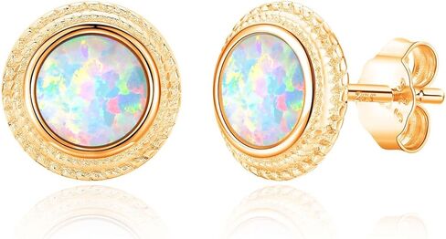 Opal Stud Earrings 925 Sterling Silver October Birthstone Earrings Hypoallergenic Opal Jewelry Gifts for Women in Saudi Arabia