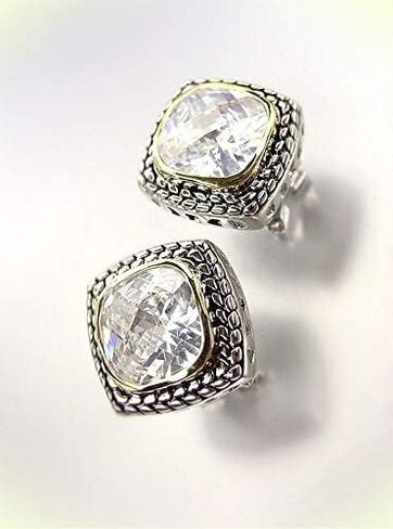 EXQUISITE Balinese Silver Wheat Cable Clear Quartz CZ Crystal Square Earrings For Women Set in Saudi Arabia