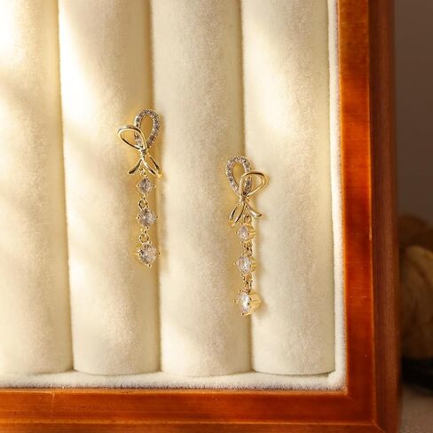 Jean Beau Gold Bow Drop Earrings for Women, Trendy Butterfly Sparkly Cubic Zirconia Hypoallergenic Dangle Earring Fashion Christmas Prom Wedding Outfit Accessories Jewelry Gift in Saudi Arabia