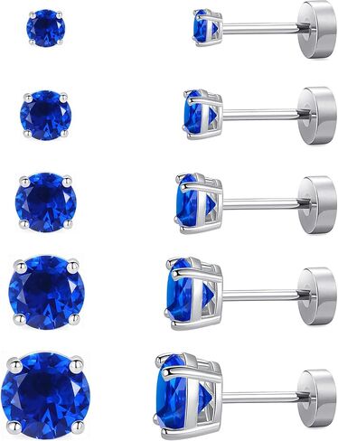 5 Pairs 14K Gold Plated Surgical Steel Cubic Zirconia Stud Flat Back Earrings for Women, Hypoallergenic Earring Sets for Helix Cartilage Tragus Multiple Piercing, Premium Small Stud Earrings for Women in Kuwait