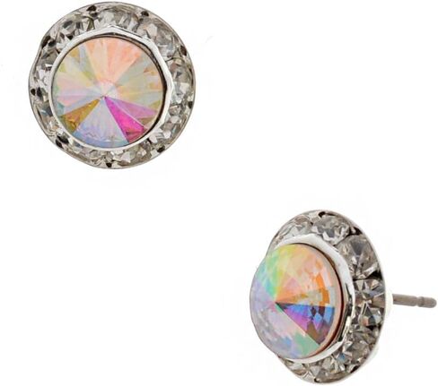 Topwholesalejewel Silver Plating Aurora Borealis 12mm Rhondelle Stud Earrings in Kuwait