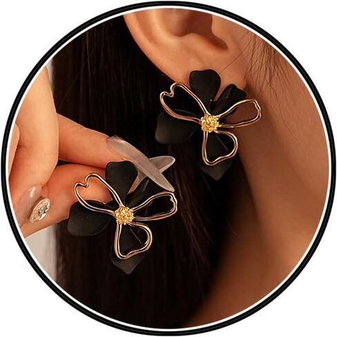 Boho 14K Gold Plated Flower Earrings for Women, Dainty Statement Hollow Floral Stud Earrings, Vintage Bohemian Holiday Beach Jewelry Gifts in Saudi Arabia