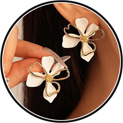 Boho 14K Gold Plated Flower Earrings for Women, Dainty Statement Hollow Floral Stud Earrings, Vintage Bohemian Holiday Beach Jewelry Gifts in Saudi Arabia