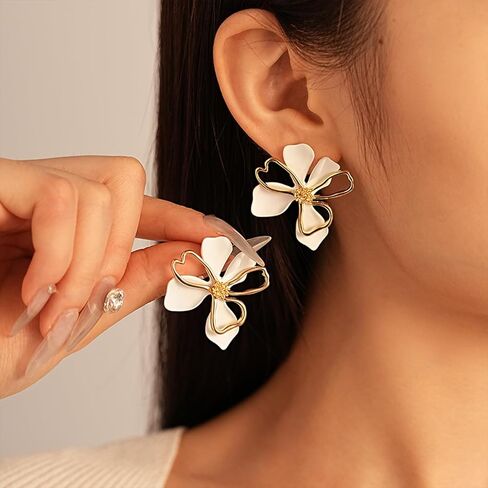 Boho 14K Gold Plated Flower Earrings for Women, Dainty Statement Hollow Floral Stud Earrings, Vintage Bohemian Holiday Beach Jewelry Gifts in Saudi Arabia