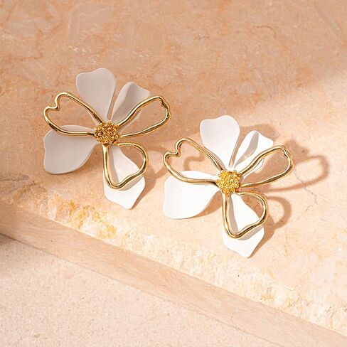 Boho 14K Gold Plated Flower Earrings for Women, Dainty Statement Hollow Floral Stud Earrings, Vintage Bohemian Holiday Beach Jewelry Gifts in Saudi Arabia