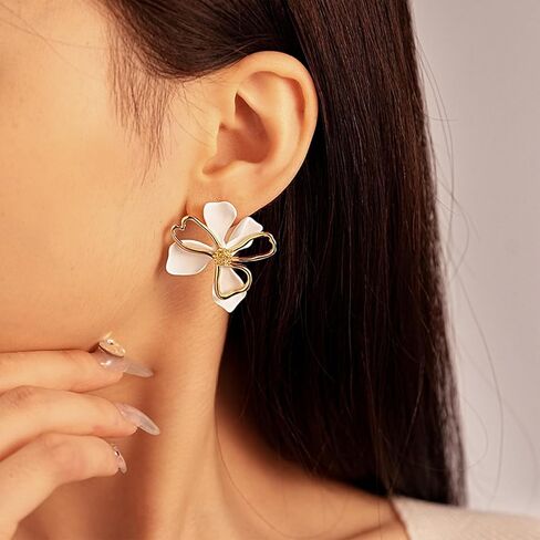 Boho 14K Gold Plated Flower Earrings for Women, Dainty Statement Hollow Floral Stud Earrings, Vintage Bohemian Holiday Beach Jewelry Gifts in Saudi Arabia