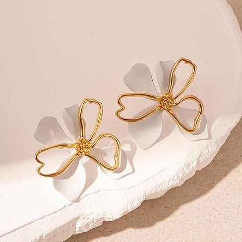 Boho 14K Gold Plated Flower Earrings for Women, Dainty Statement Hollow Floral Stud Earrings, Vintage Bohemian Holiday Beach Jewelry Gifts in Saudi Arabia
