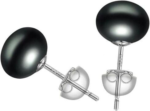 Freshwater Grey Pearl Earrings for Women,Genuine Sterling Silver Pearl Stud Earrings Hypoallergenic Lever Back Wife Mother' Day Gift in Saudi Arabia