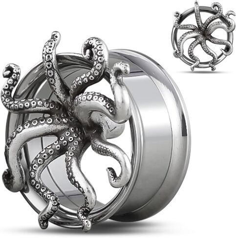COOEAR Screw Back Stainless Steel Ear Tunnel and Plug Gauges for Earrings, Octopus Logo Piercing Expander Stretchers. in Saudi Arabia