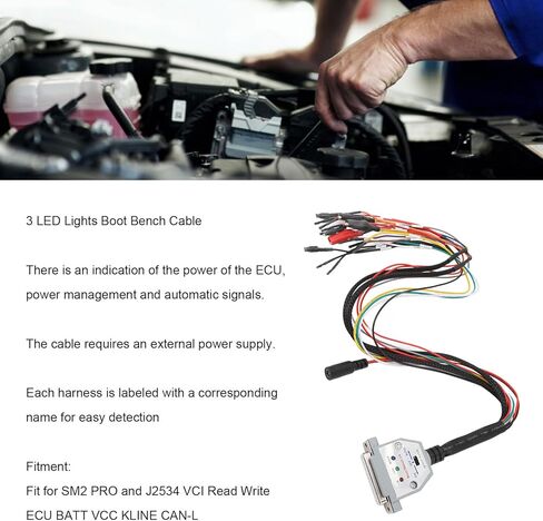 Qiilu 3 LED Lights Boot Bench Cable for SM2 PRO J2534 VCI, DB25 Cable with Switch, ECU Bench Pinout, Read Write ECU in Saudi Arabia