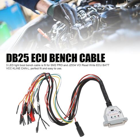 Qiilu 3 LED Lights Boot Bench Cable for SM2 PRO J2534 VCI, DB25 Cable with Switch, ECU Bench Pinout, Read Write ECU in Saudi Arabia