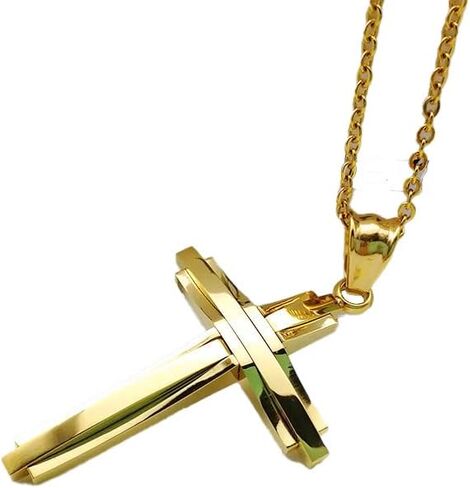 DUALZERO قلادة متقاطعة من الذهب والفضة، قلادة أنيقة من الفولاذ المقاوم للصدأ بتصميم جيد in Kuwait