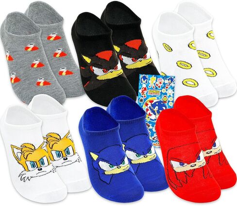 Sonic The Hedgehog Socks for Boys Set - Accessories Bundle with 6 Pairs of No Show Video Game Socks for Kids Size 10-4, Ages 6-8 Plus Stickers | Sonic Apparel Set in Saudi Arabia