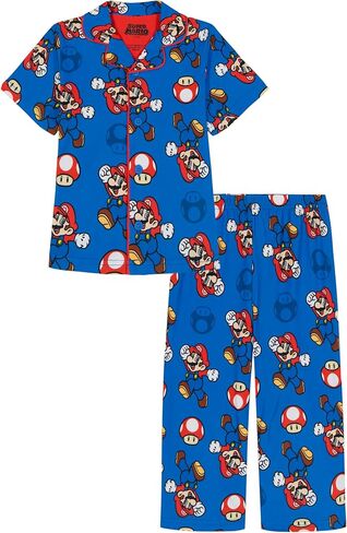 Nintendo Boys' 2-piece Loose-fit Button Down Matching Pajama Set, Soft & Cute for Kids in Saudi Arabia