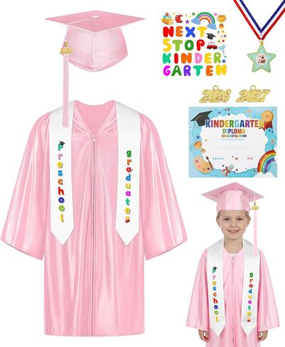 AOTHSO 8Pcs Preschool Graduation Gown Cap Set DIY 2026 with Tassel Stole Certificate Medal Kindergarten Set for Toddler Kids in Kuwait