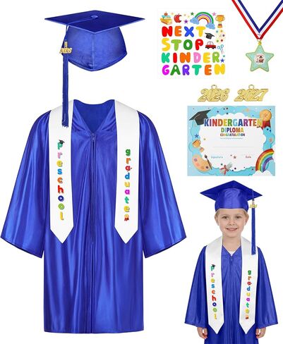 AOTHSO 8Pcs Preschool Graduation Gown Cap Set DIY 2026 with Tassel Stole Certificate Medal Kindergarten Set for Toddler Kids in Saudi Arabia