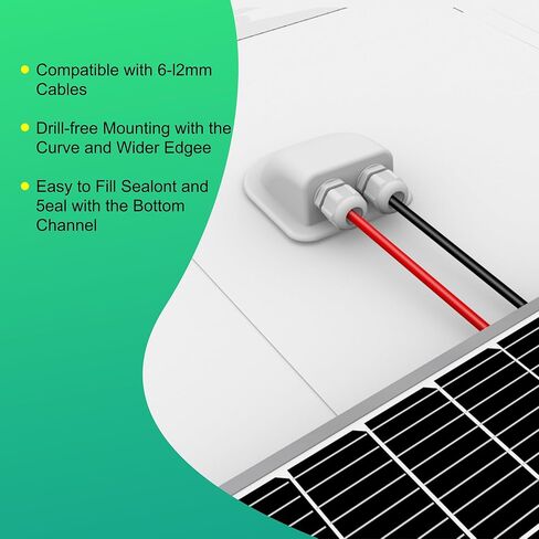 ACOPOWER وصلة دخول كابل مزدوج مقاوم للطقس بالطاقة الشمسية، كابل من خلال سقف RV، صندوق وصلات الطاقة الشمسية ABS، مبيت دخول لكابلات الطاقة الشمسية 14AWG إلى 10AWG لمشروع الطاقة الشمسية على RV، القوارب، القوافل، Campervan in Kuwait