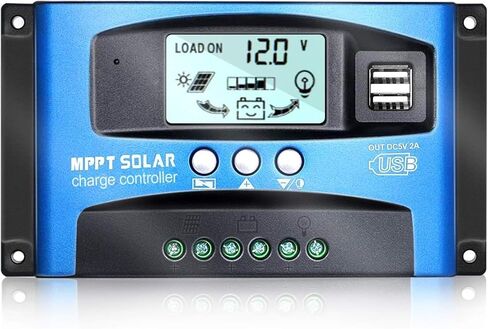 MPPT 100A 12V/24V منظم التركيز التلقائي لتتبع الألواح الشمسية منظم الشحن مع منفذ USB مزدوج، شاشة LCD، تقنية Mppt جديدة in Kuwait