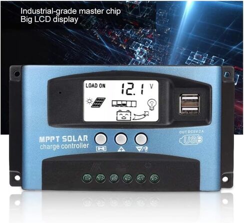 MPPT 100A 12V/24V منظم التركيز التلقائي لتتبع الألواح الشمسية منظم الشحن مع منفذ USB مزدوج، شاشة LCD، تقنية Mppt جديدة in Kuwait